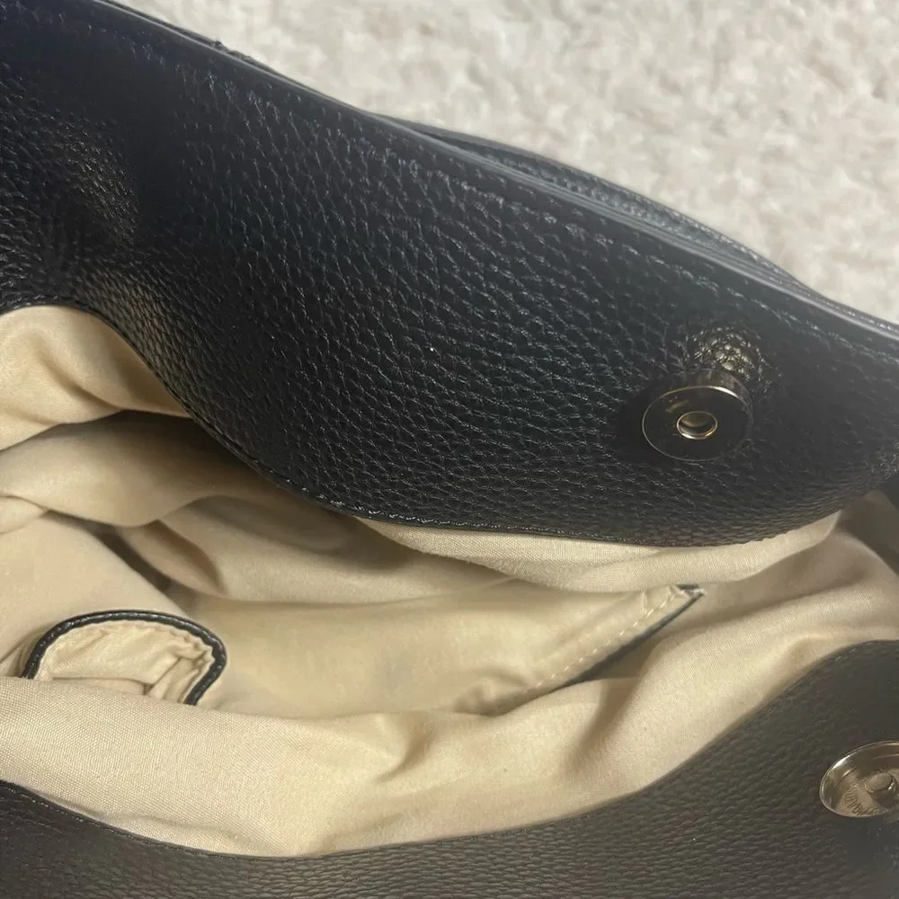 Dasein synthetic leather Black hobo shoulder bag with Bold gold tone hardwares